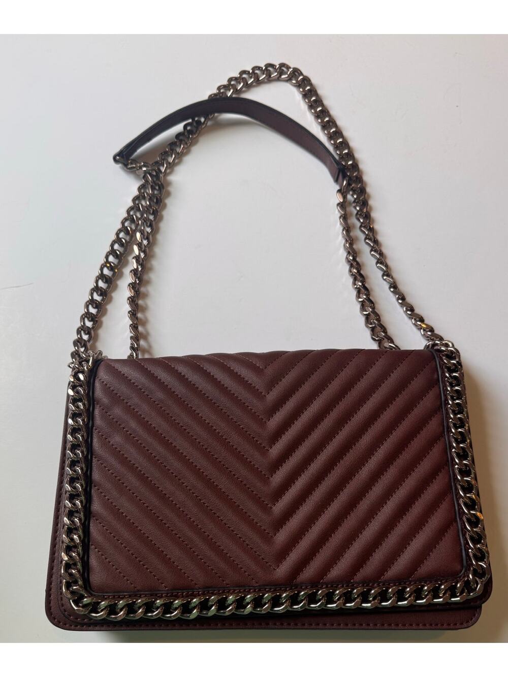 Aldo Greenwald Bordo Medium Quilted Chevron Crossbody/Shoulder Bag Brown